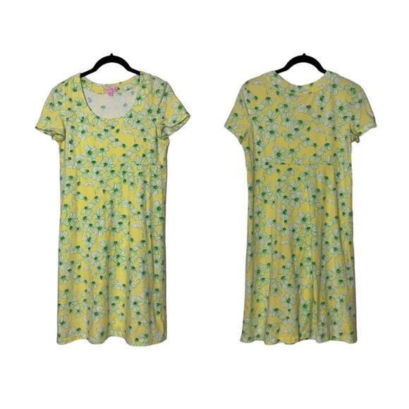 LILLY PULITZER Kelsea Dress Women's XS Yellow Green Dogwood Pattern Stretch Knit - Picture 1 of 16